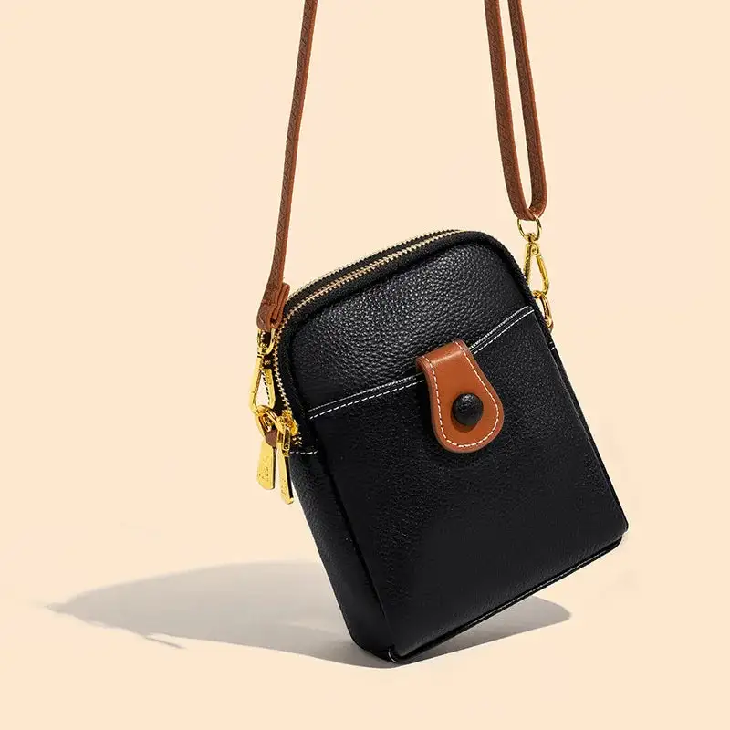 Minimalist Taupe Leather Everyday Phone Crossbody
