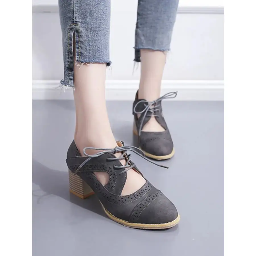 Lace Up Block Heel Pumps