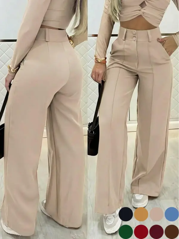Women's Wide-Leg Pants with Double Button Front Office Trousers
