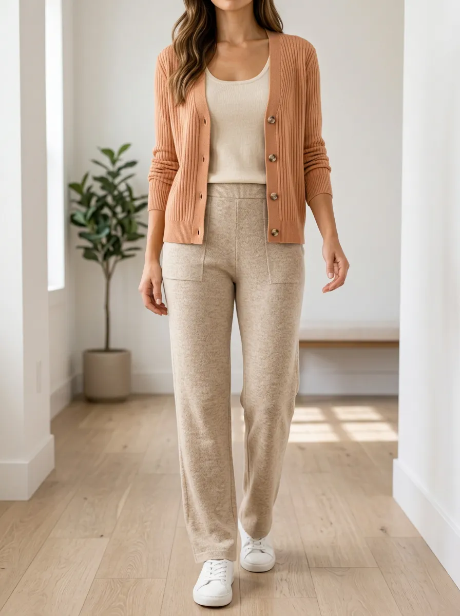 Women's Weekend Ribbed Knit Cardigan Tank Top And Pants Three Piece Set