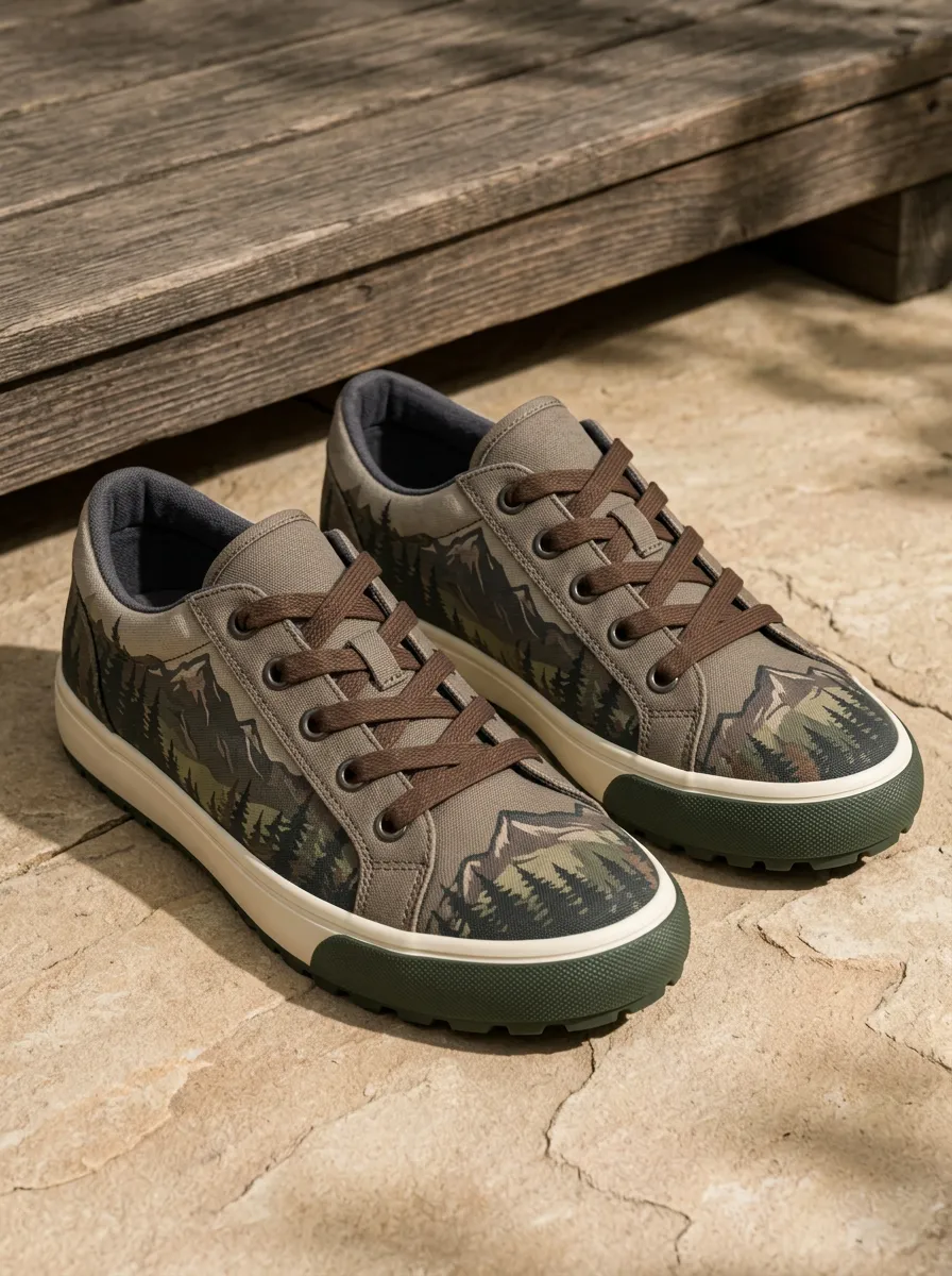 Men's Modern Outdoor Nature Lover Mountain Forest Patterned Canvas Shoes