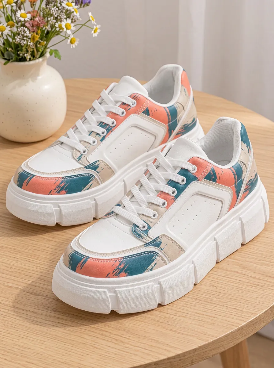 Women's Street Abstract Brushstroke Pattern Skate Shoes