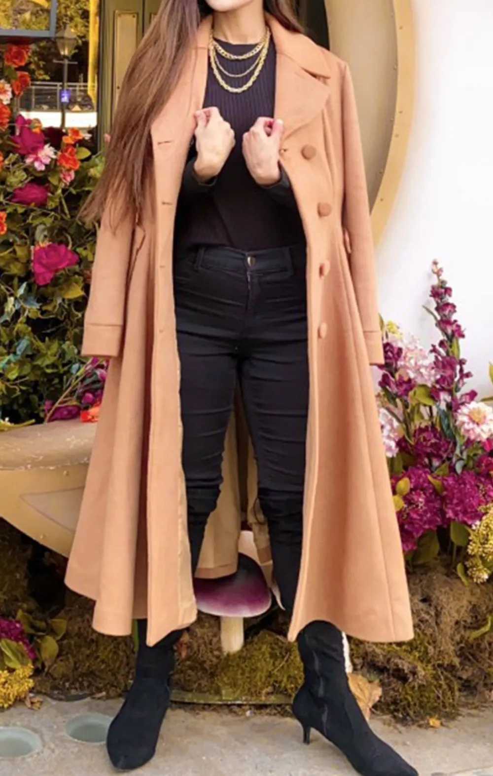 Versatile Wool Blend Fit and Flare Double Breasted Pocketed Button Front Coat