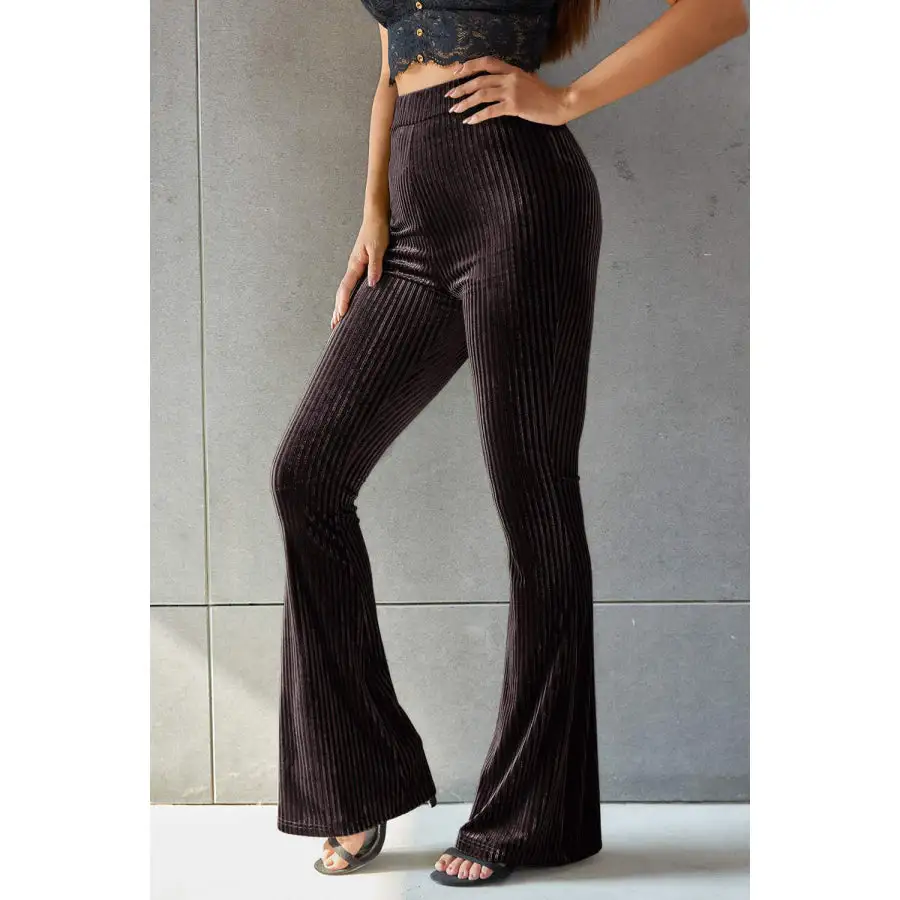 Ribbed High Waist Flare Pants