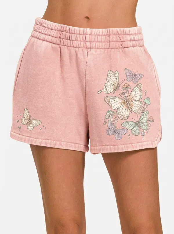 Women's Cottagecore Butterfly Mushroom Printed Shorts
