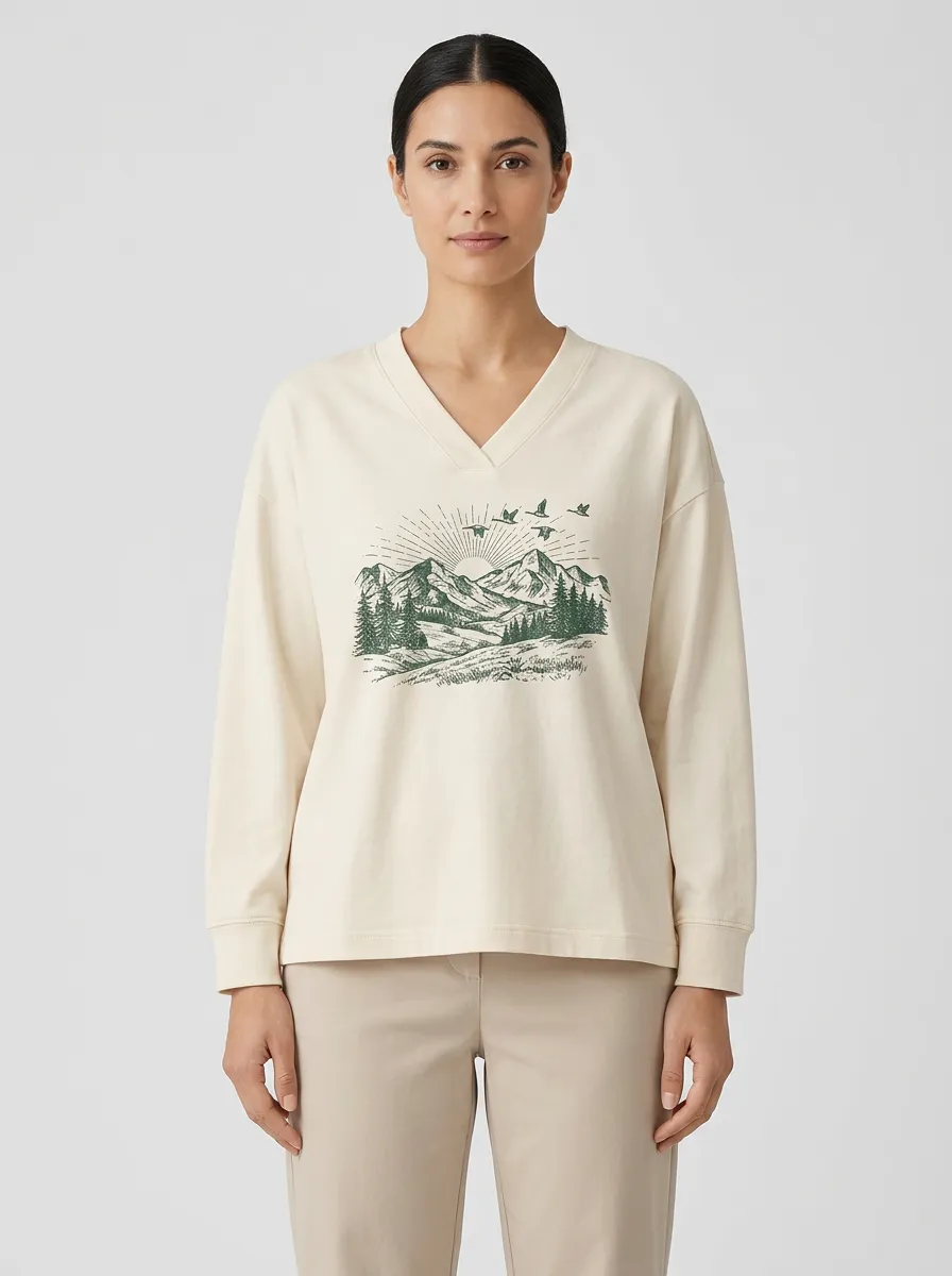 Women's Forest Graphic V-Neck Long-Sleeve Top