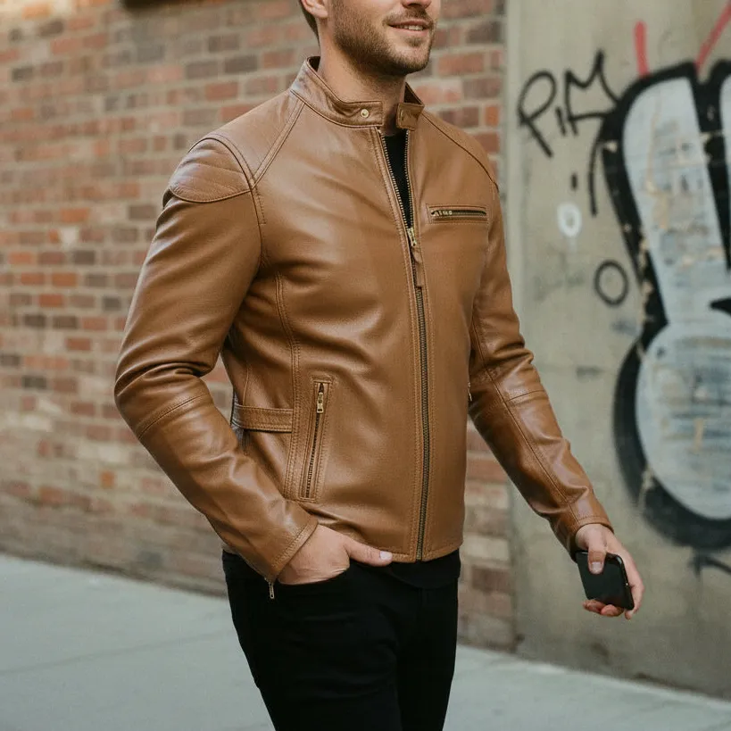 Refined Leather Biker Motorcycle Multi Pocket Jacket