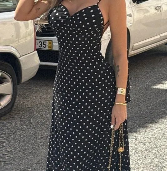 Polka Dot Backless Maxi Dress