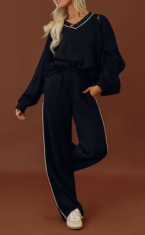 High Waist Straight Leg Striped Scuba Knit Pants