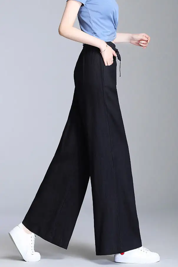Polished Linen Wide Leg High Waist Pocketed Trousers