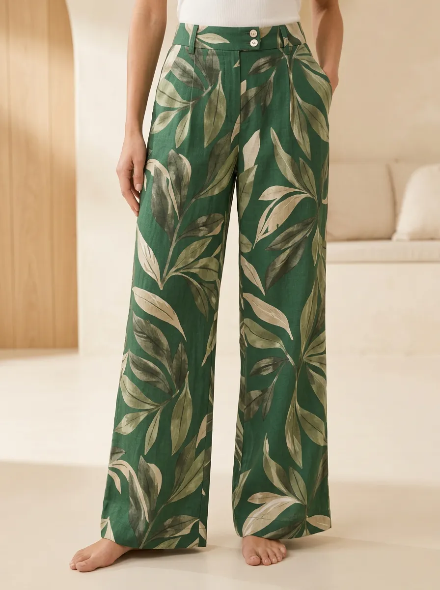 Women's Resort Ready Botanical Printed Wide Leg Pants