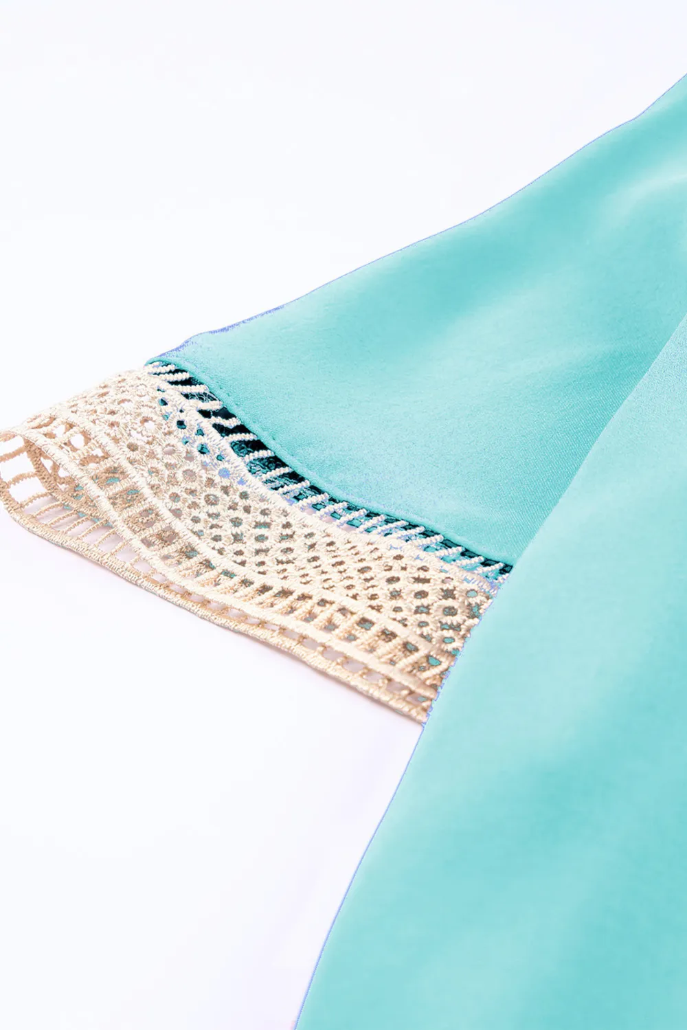 Green Lace Trim V Neck Blouse Style