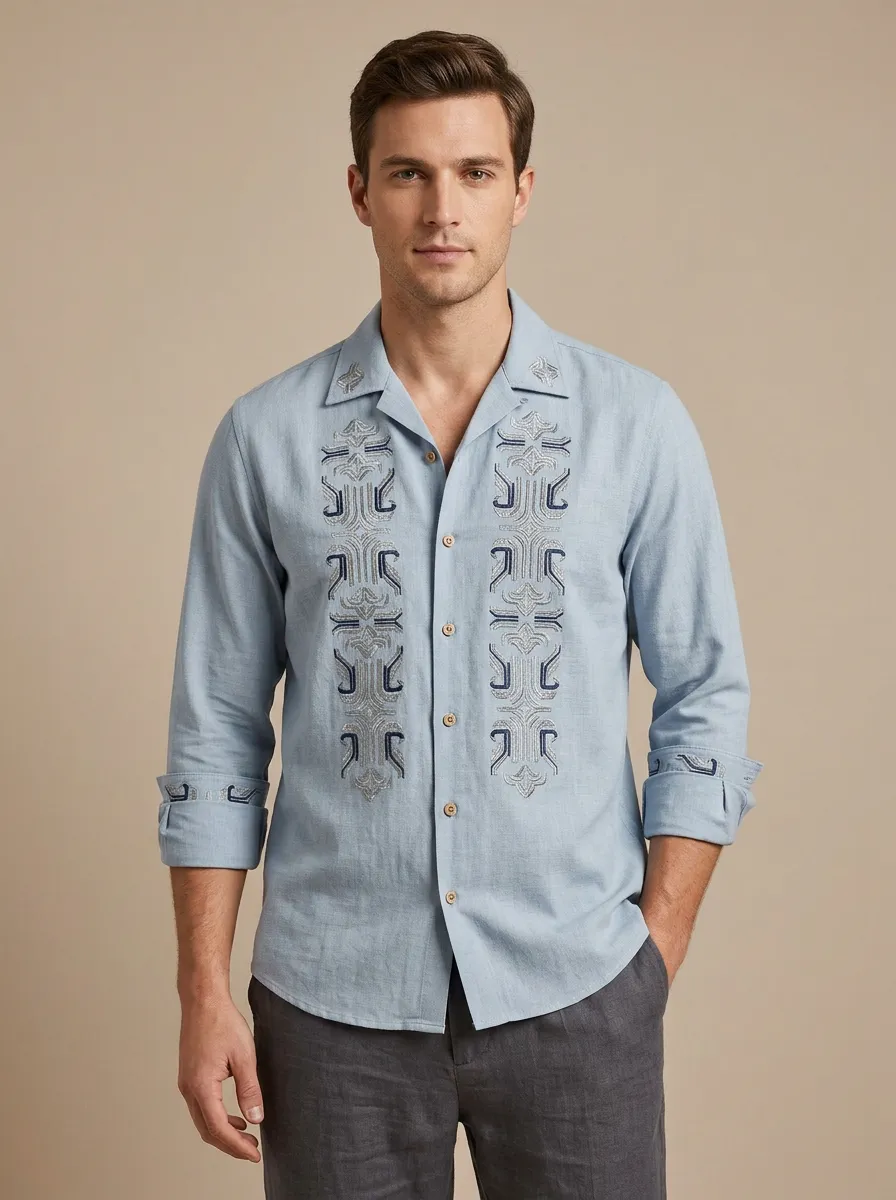 Men's Geometric Embroidered Shirt