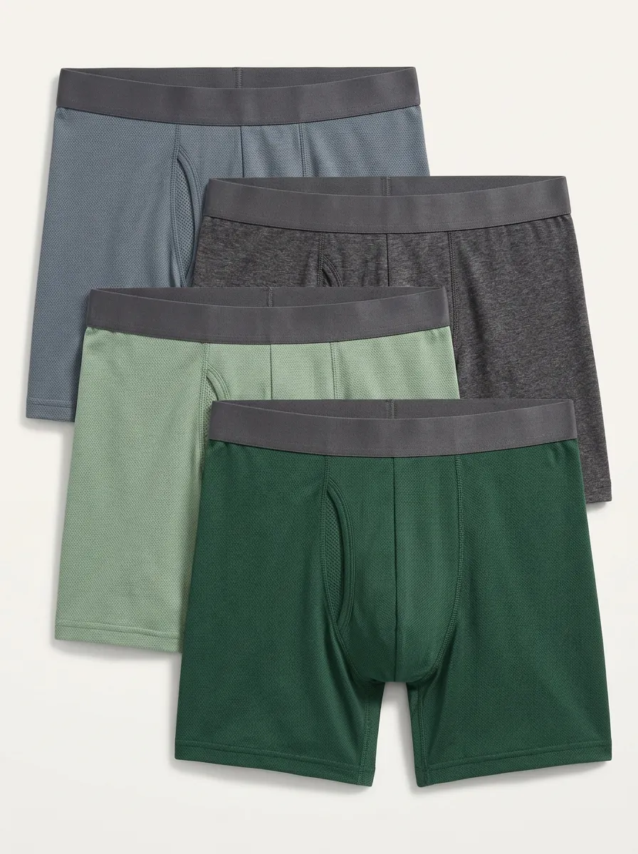 Mesh Breathable-Look Performance-Inspired Textured Men's Boxer Briefs Four-Pack