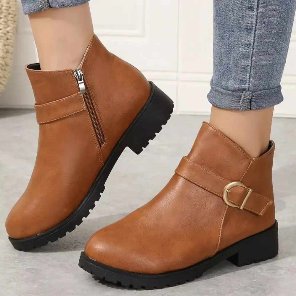 Modern Round Toe Block Heel Boots