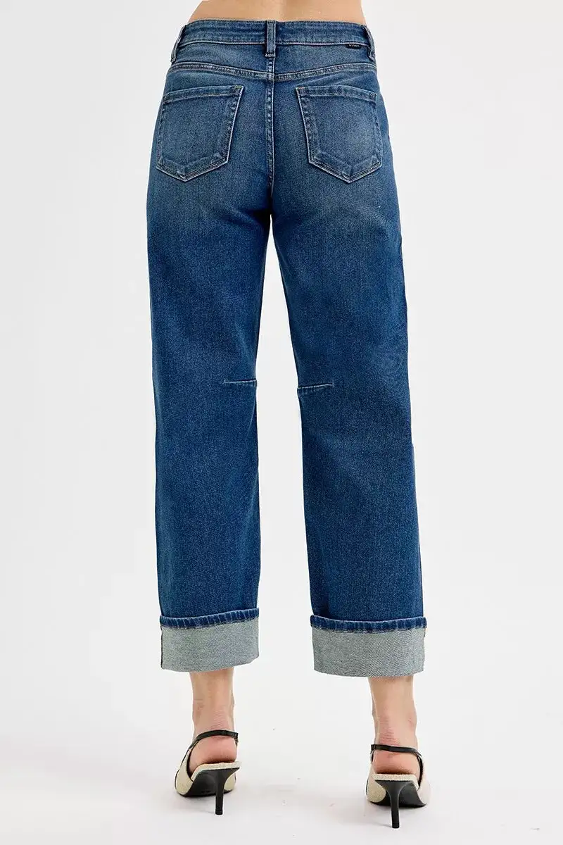 Everyday Cuffed Hem Barrel Leg Jeans