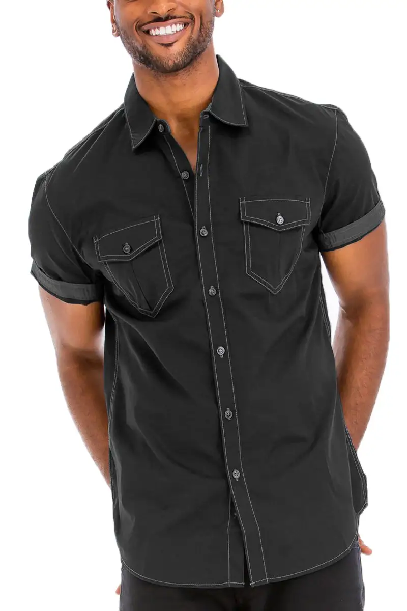 Black Outline Stitch Button-Up Shirt