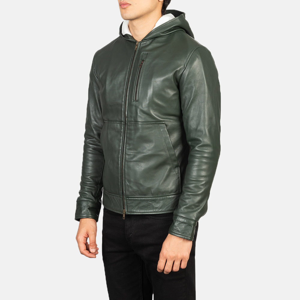 Men's Modern Bomber Hooded Leather Jacket
