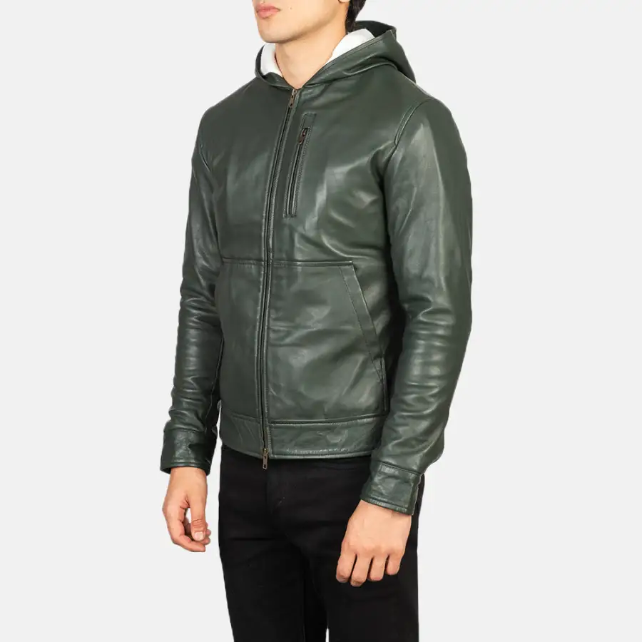 Men's Modern Bomber Hooded Leather Jacket