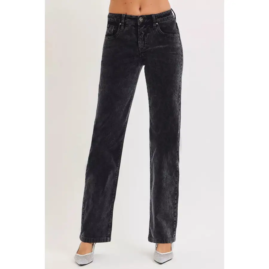 Risen Tummy Control Mid Rise Straight Leg Corduroy Pants