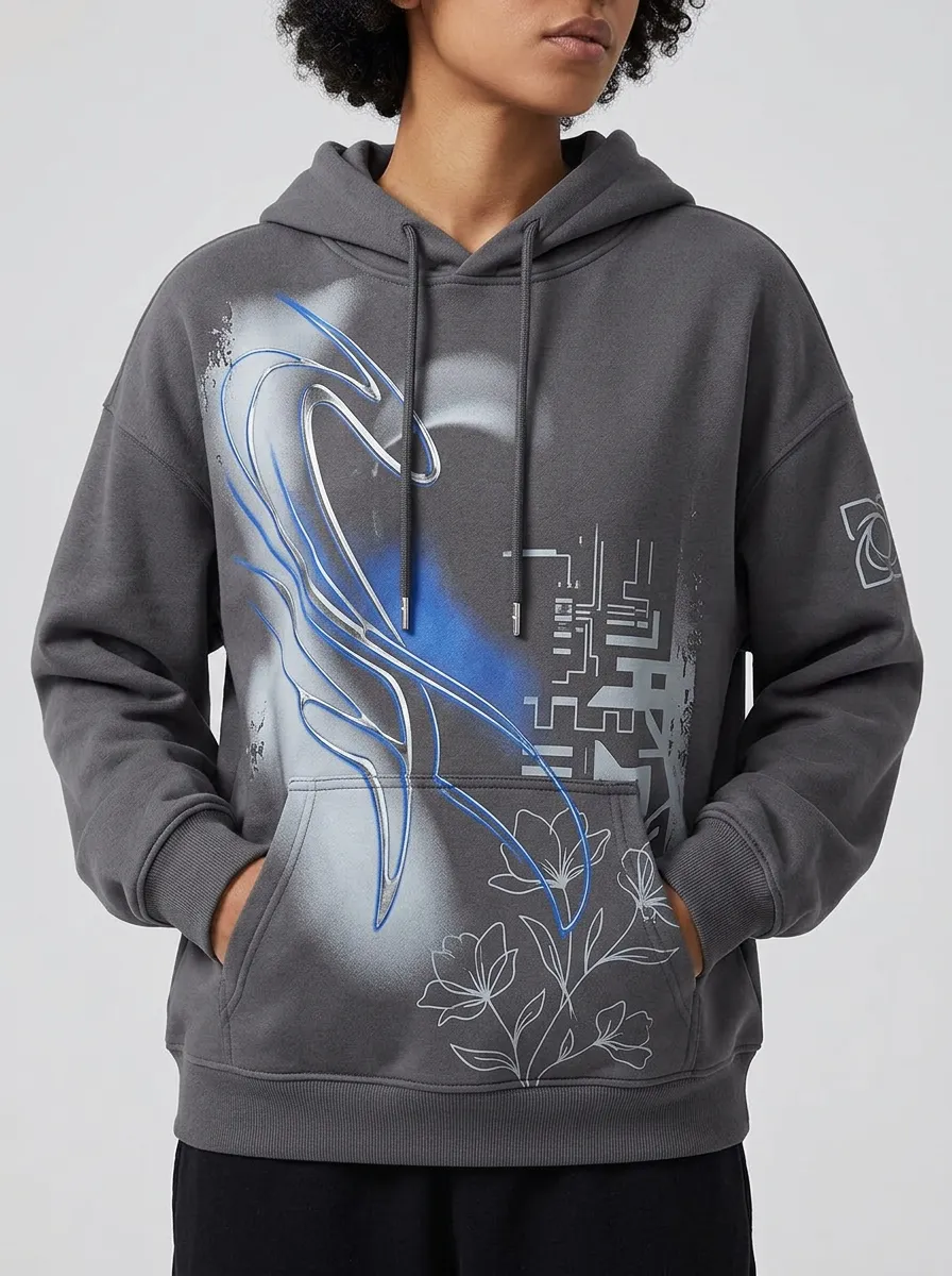 Unisex Y2K Cyber Floral Graphic Hoodie