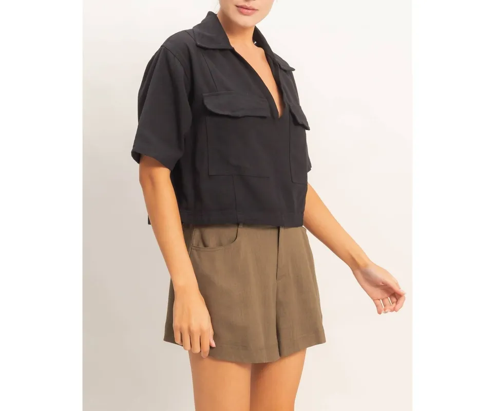 Collared V-Neck Top