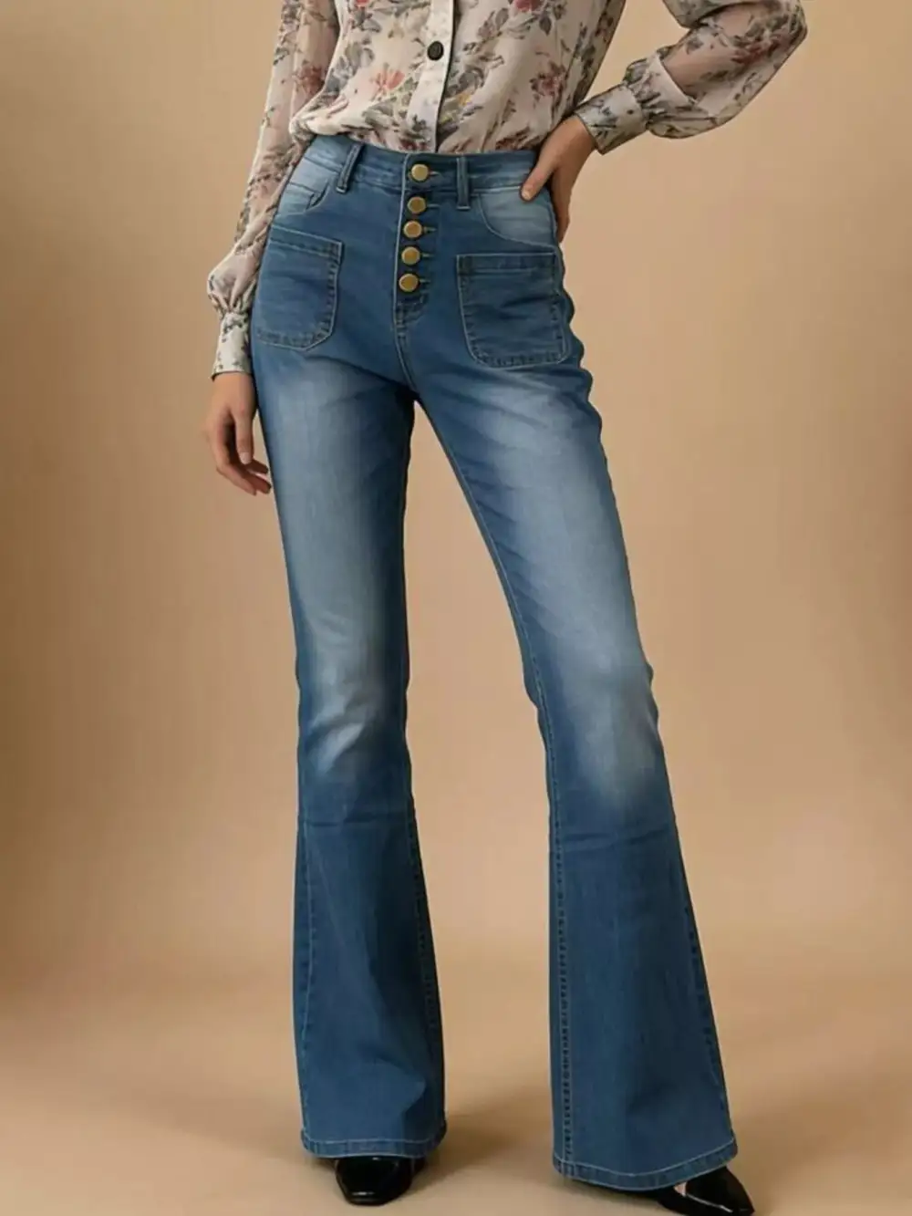 High-Waisted Button-Fly Flare Jeans