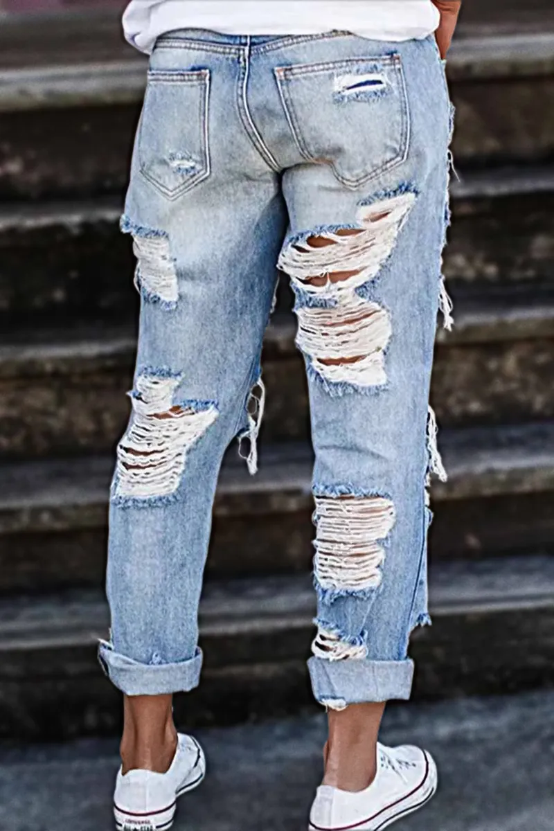 Distressed Low Rise Straight Leg Jeans