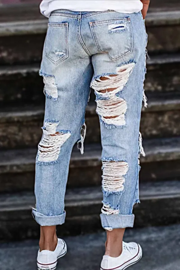 Distressed Low Rise Straight Leg Jeans