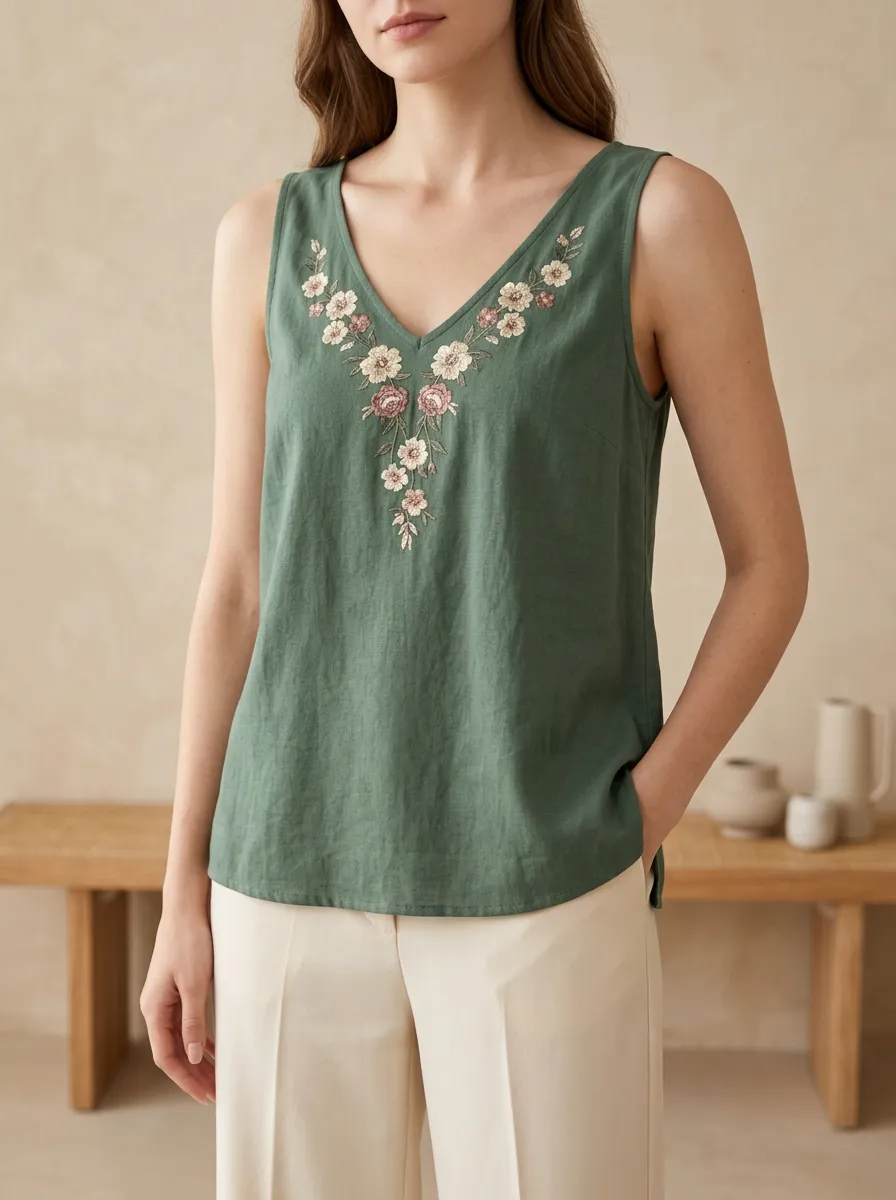 Relaxed V Neck Relaxed Sleeveless Top
