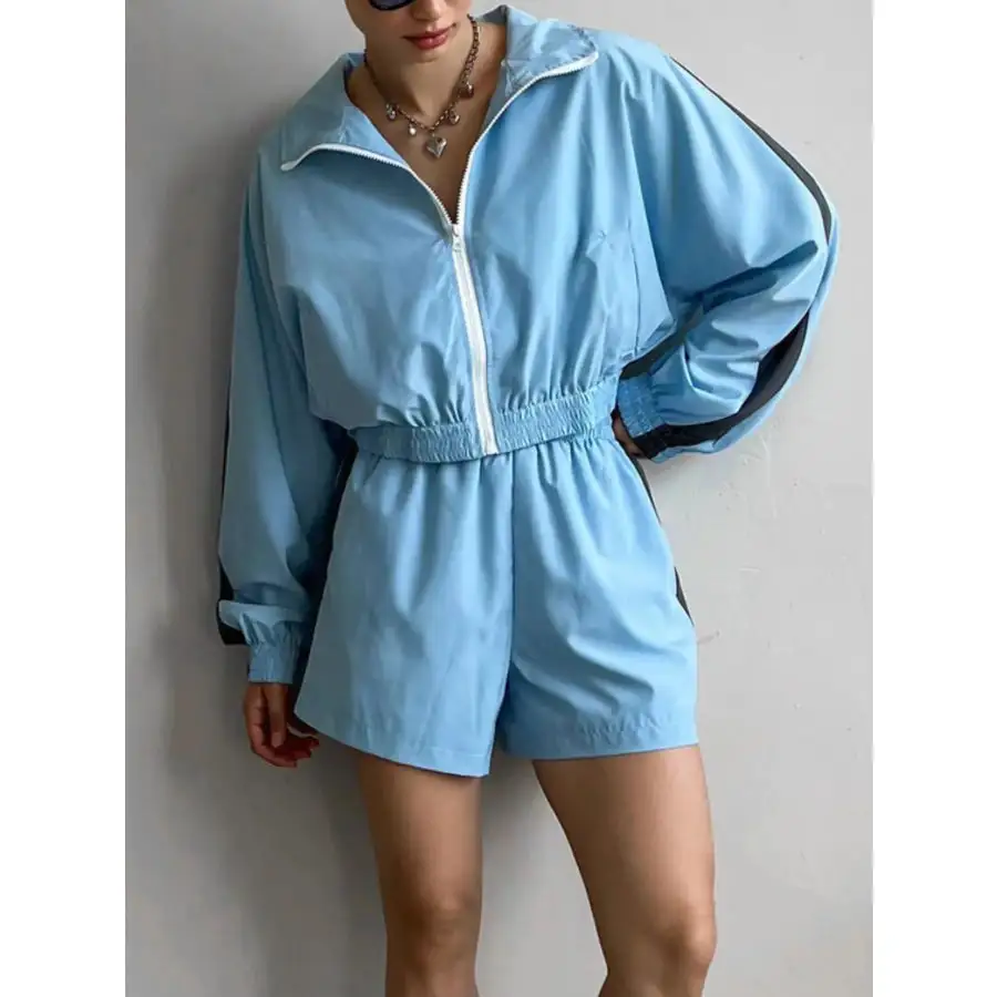 Zip Up Long Sleeve Jacket and Shorts Set