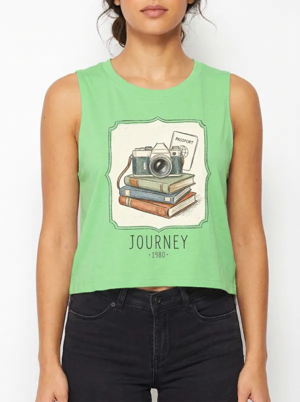 Women's Travel-Inspired Journey Camera Passport Books Printed Tank Top