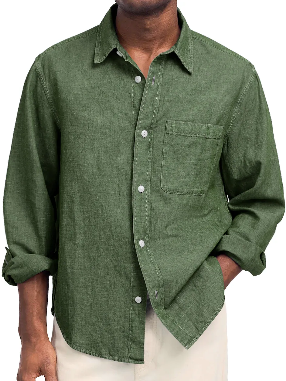 Cotton Linen Open Collar Shirt