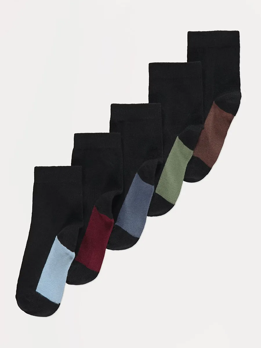 Colour Block Cotton Rich Ankle Socks 5 Pack
