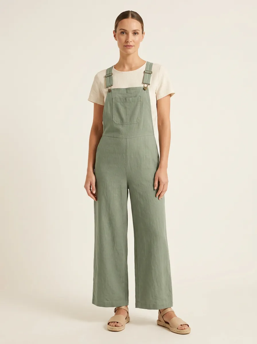 Women's Patch-Pocket Adjustable-Strap Wide-Leg Overall Jumpsuit