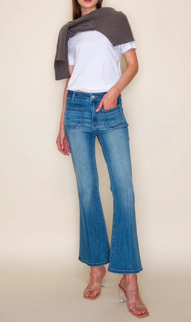 Mid Rise Cropped Flare Jeans