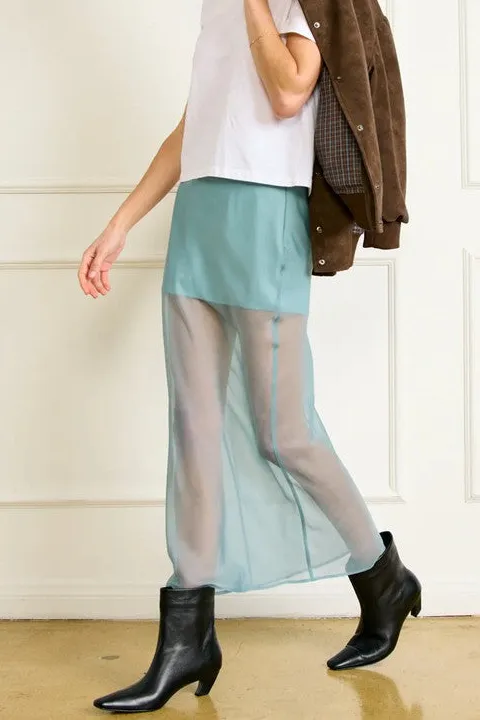 Women's Teal Layered Sheer Mesh Midi Skirt