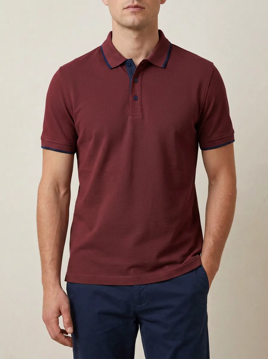 Men's Modern Everyday Contrast Trim Printed Polo Shirt