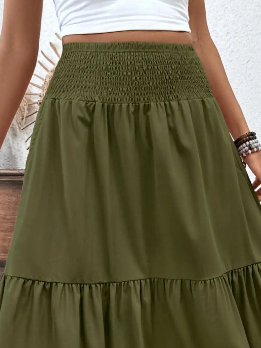 Tailored Smocked Ruffle Trim Detail Skirt