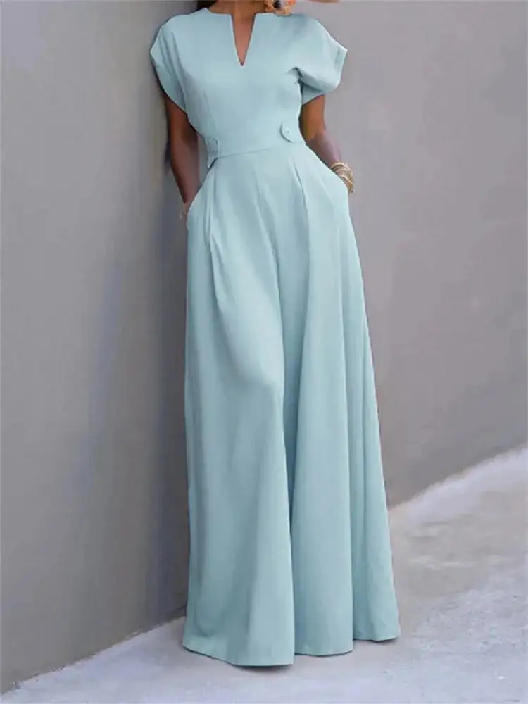 Everyday Comfort Wrap-Front V-Neck Ankle-Tied Jumpsuit