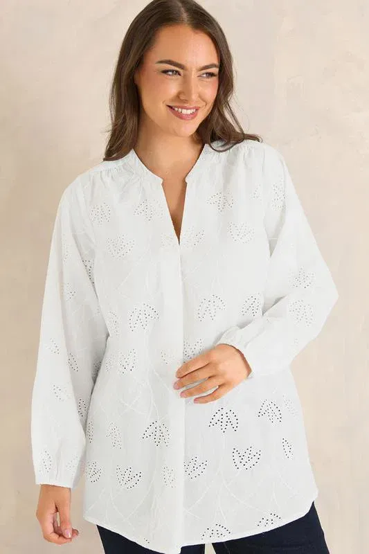 White Embroidered Cotton Blouse