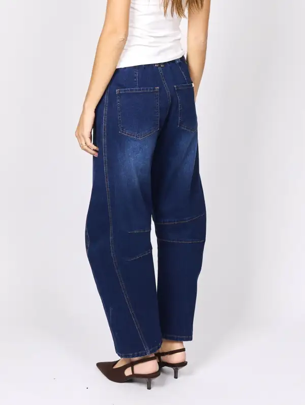 Women's Barrel-Leg Denim Elastic-Waist Jeans