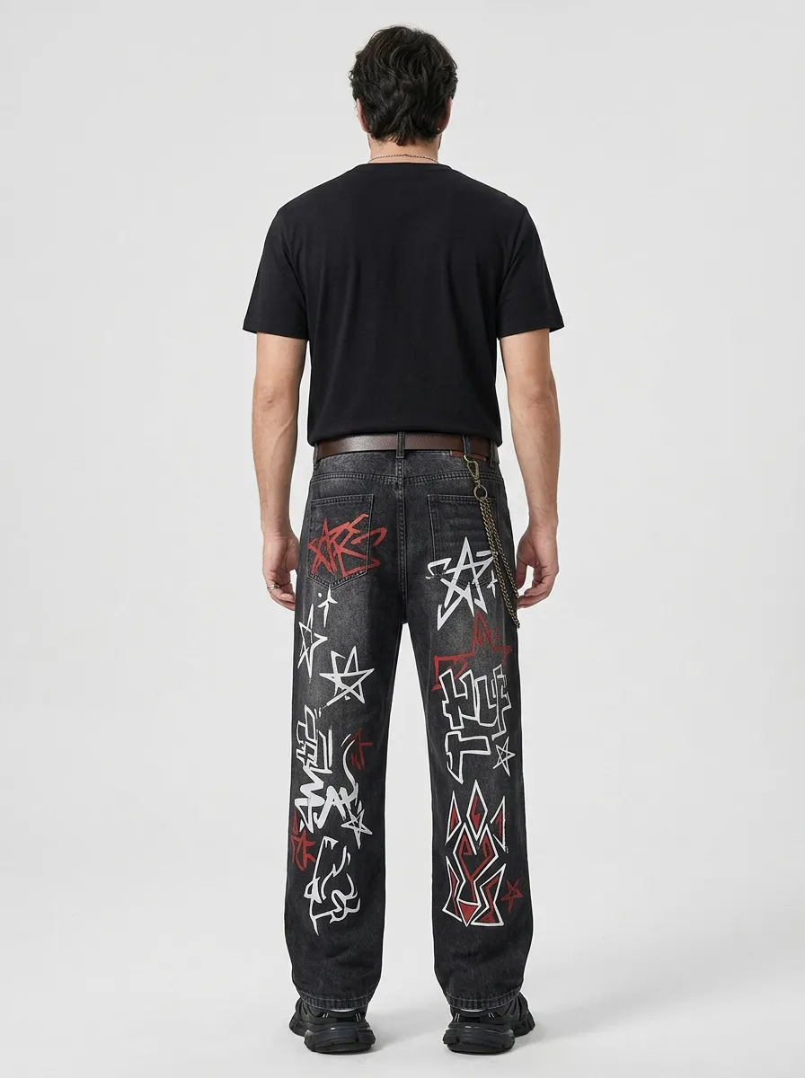 Unisex Urban Streetwear Graffiti Star Jeans