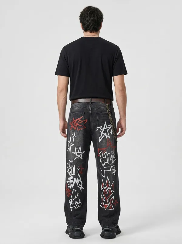 Unisex Urban Streetwear Graffiti Star Jeans