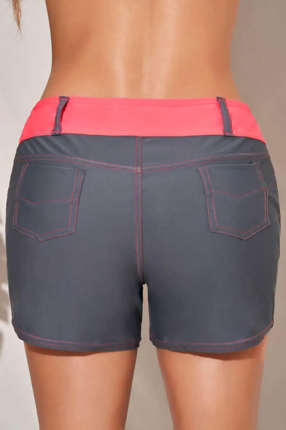 Swimwear Coral Waistband Faux Denim Sports Shorts