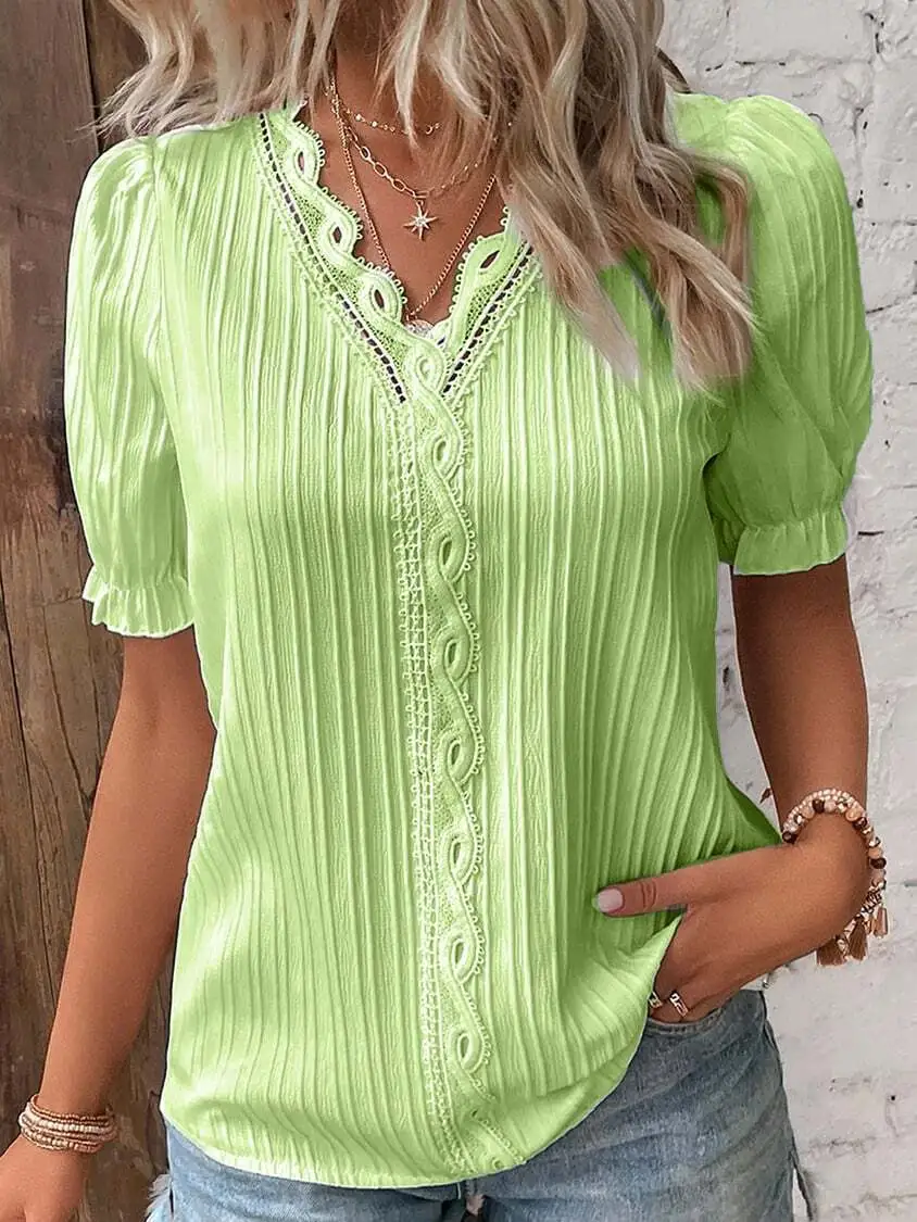 Limited Stock🛒Clearance sale🔥V Neck Plain Lace Elegant Shirt