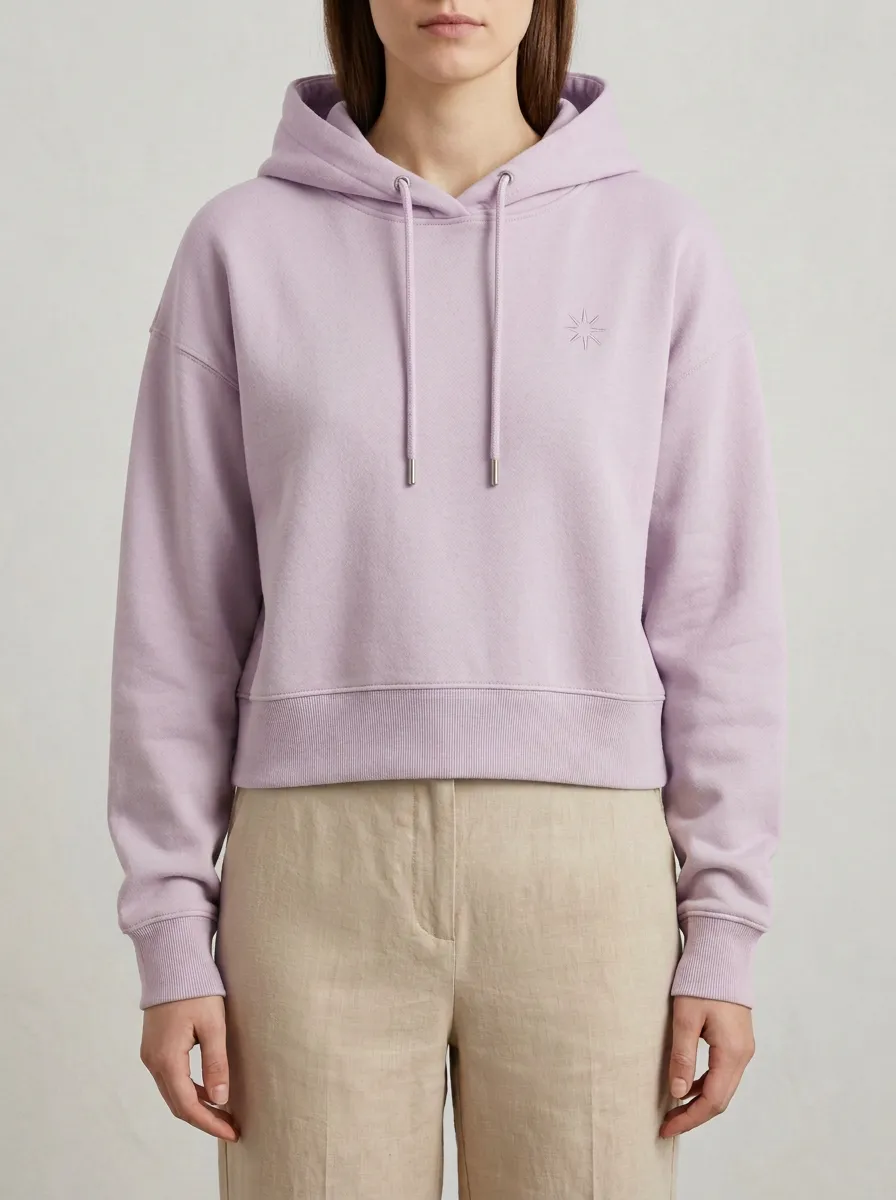 Women's Minimalist Sage Green Star Embroidered Cropped Hoodie