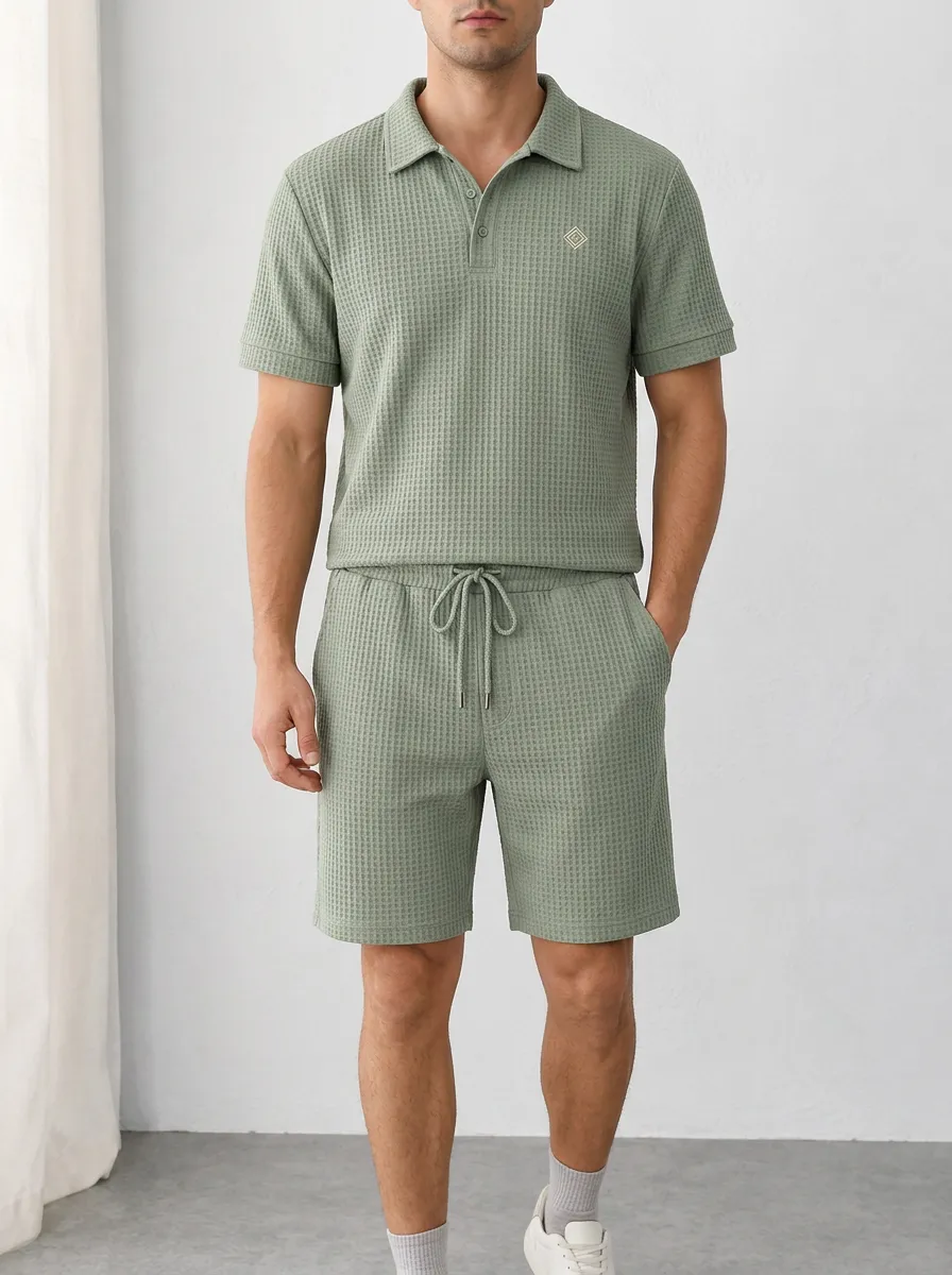 Men's Layered Waffle Knit Polo Shirt