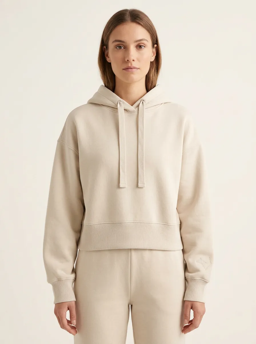 Women's Minimalist Solid Beige Hoodie