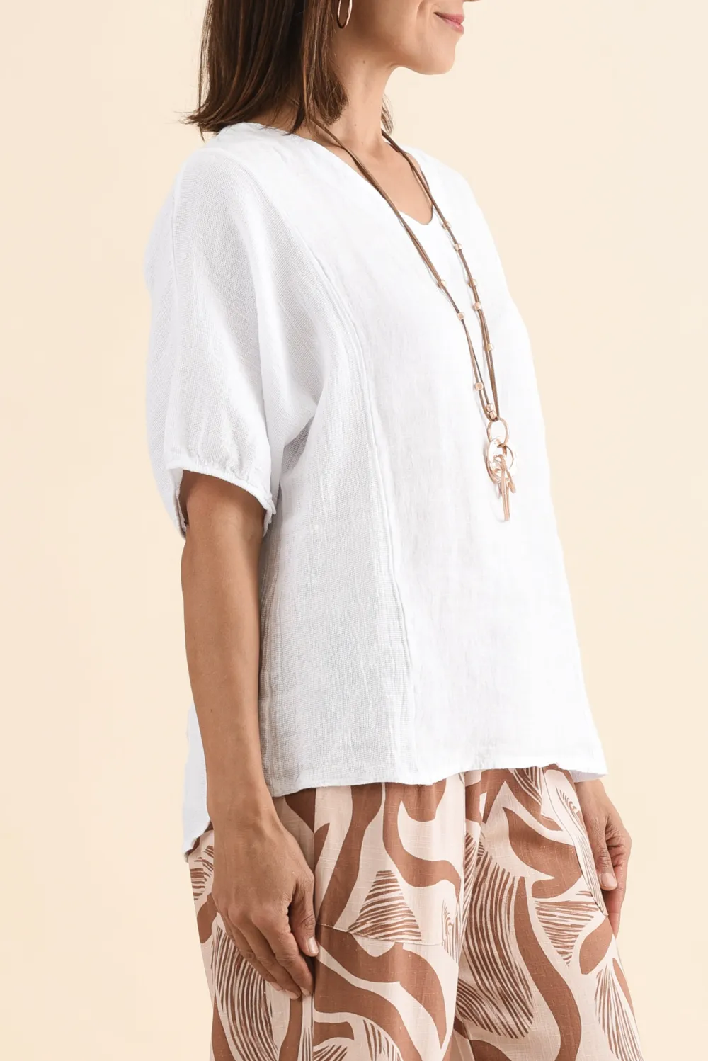 Linen Cotton Blend V-Neck Relaxed Fit Lightweight Top